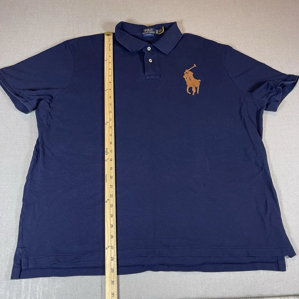 Polo Ralph Lauren Classic Fit Leather Big Pony Mesh Polo Shirt Men XXL Navy Blue